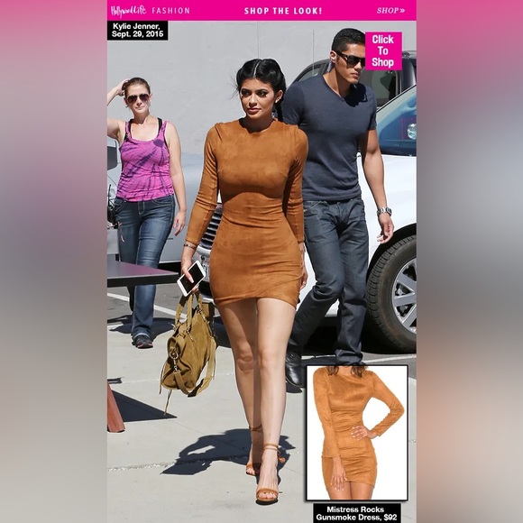 Mistress Rocks Gunsmoke Dress Tan Suede worn by Kylie Jenner